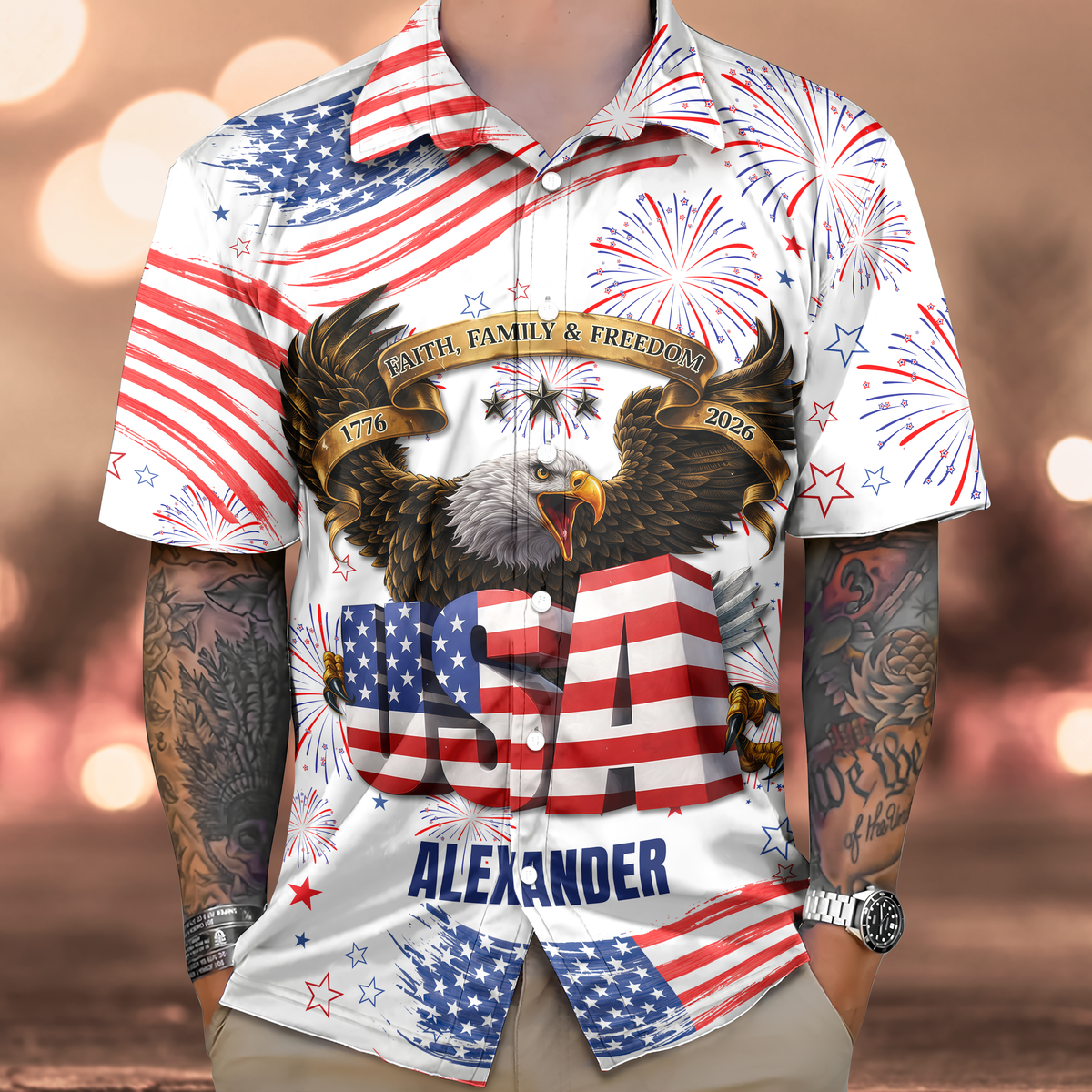 Custom Name Happy Independence's Day USA Eagle Faith, Family & Freedom 3D Hawaii Shirt TH10 898415