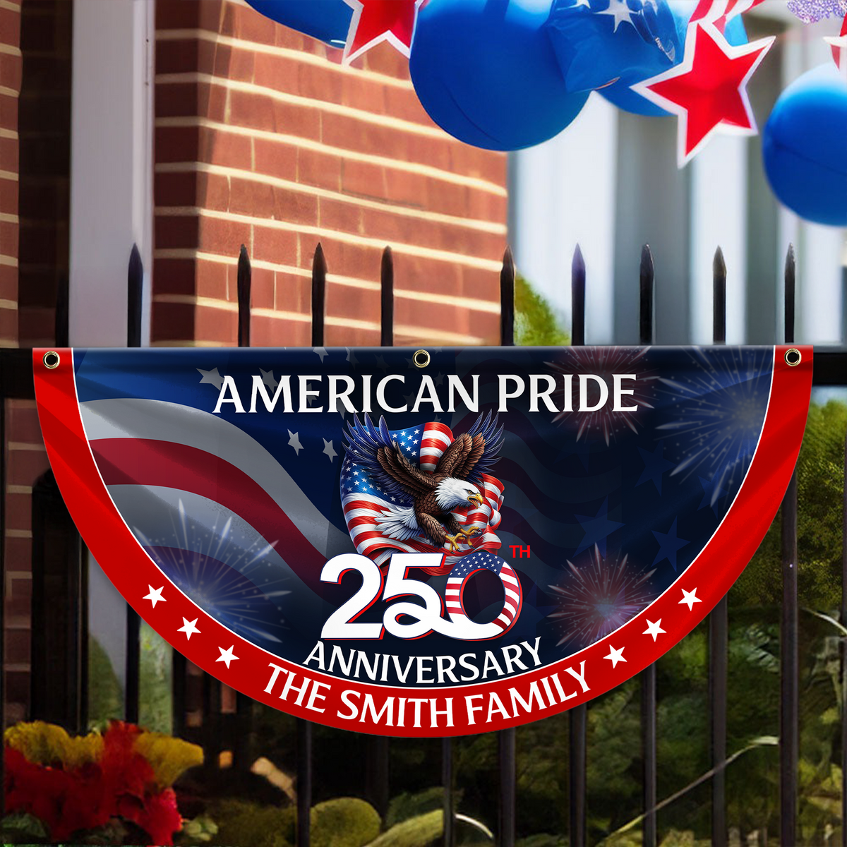 Custom Family Name American Pride Patriotic 250th Anniversary Eagle 1776–2026 Non-pleated Fan Flag HO82 901312