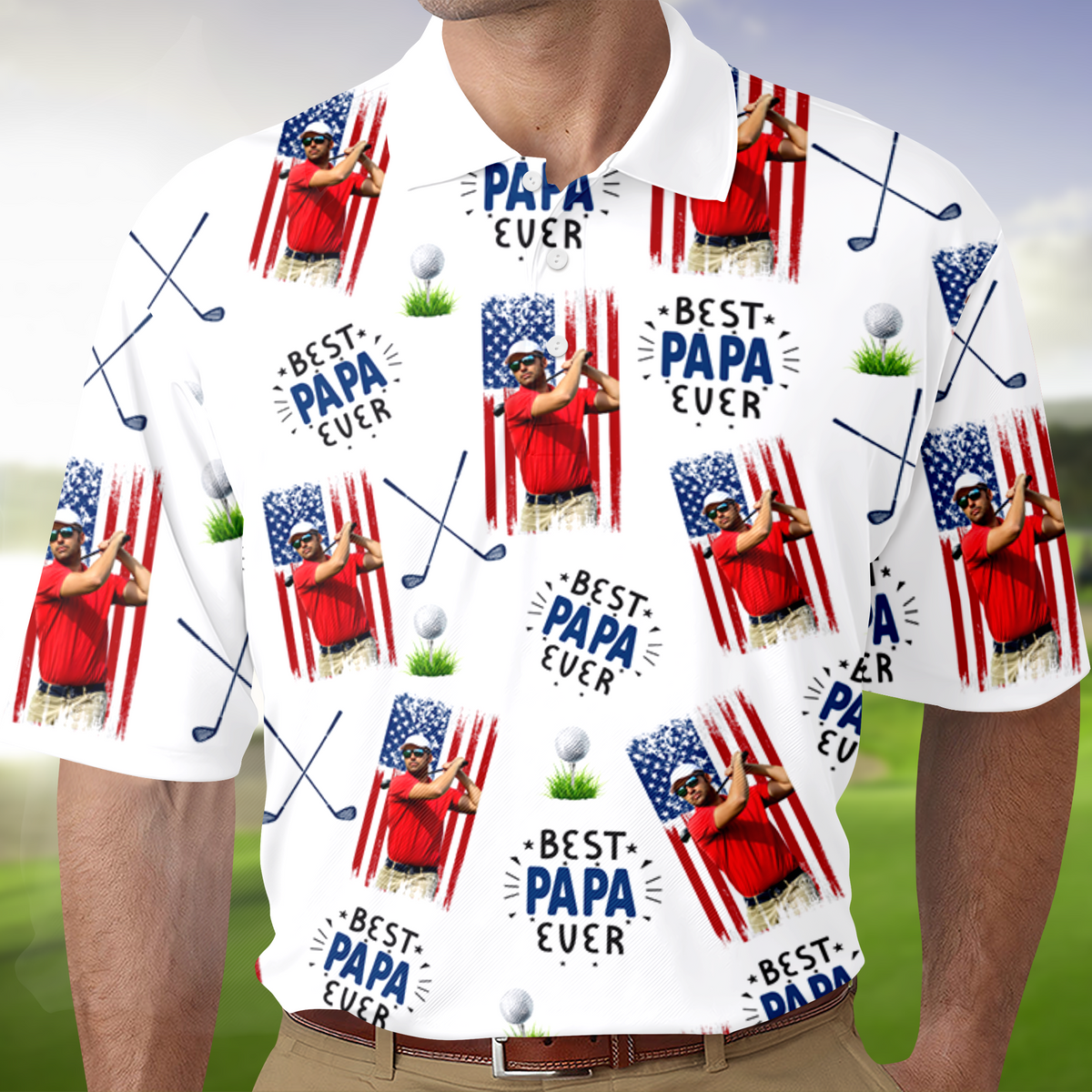Custom Photo Best Dad Ever American Flag Polo Shirt - Father's Day Gift for Golfer HA75 921112