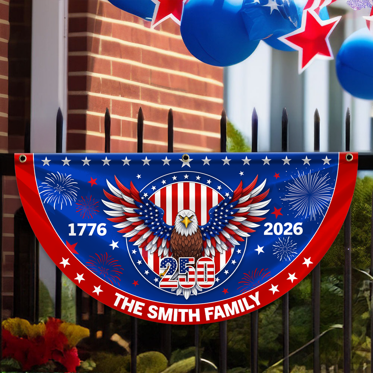 Personalized Family Name 1776-2026 250 Years Birthday America Non-Pleated Fan Flag HA75 920184