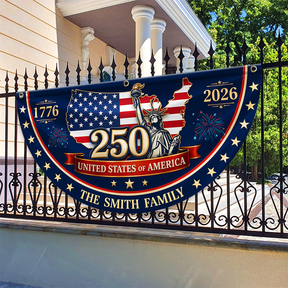 Custom Family Name 250 United States Of America 1776-2026 Non-Pleated Fan Flag CH07 911902