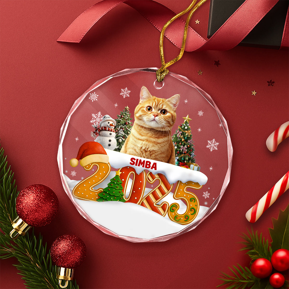 Custom Cat Christmas Cake Crew Photo - Personalized Glass Ornament CH07 899978