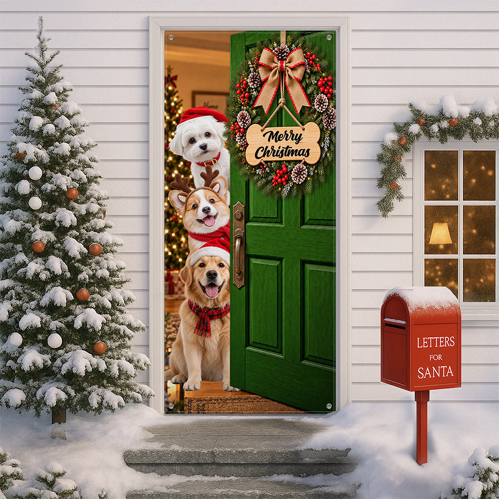 Custom Dog Photo Merry Christmas Home Decor Door Cover CH07 180608