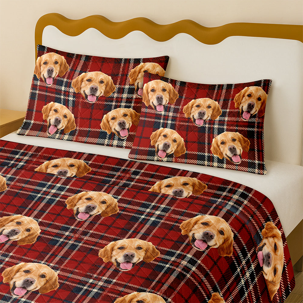 Custom Photo Dog With Christmas Pattern Quilt Bedding Set HA75 898228