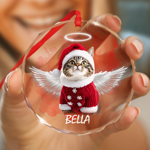 Custom Photo Angel Cat with Wings Memorial Glass Ornament HA75 897276