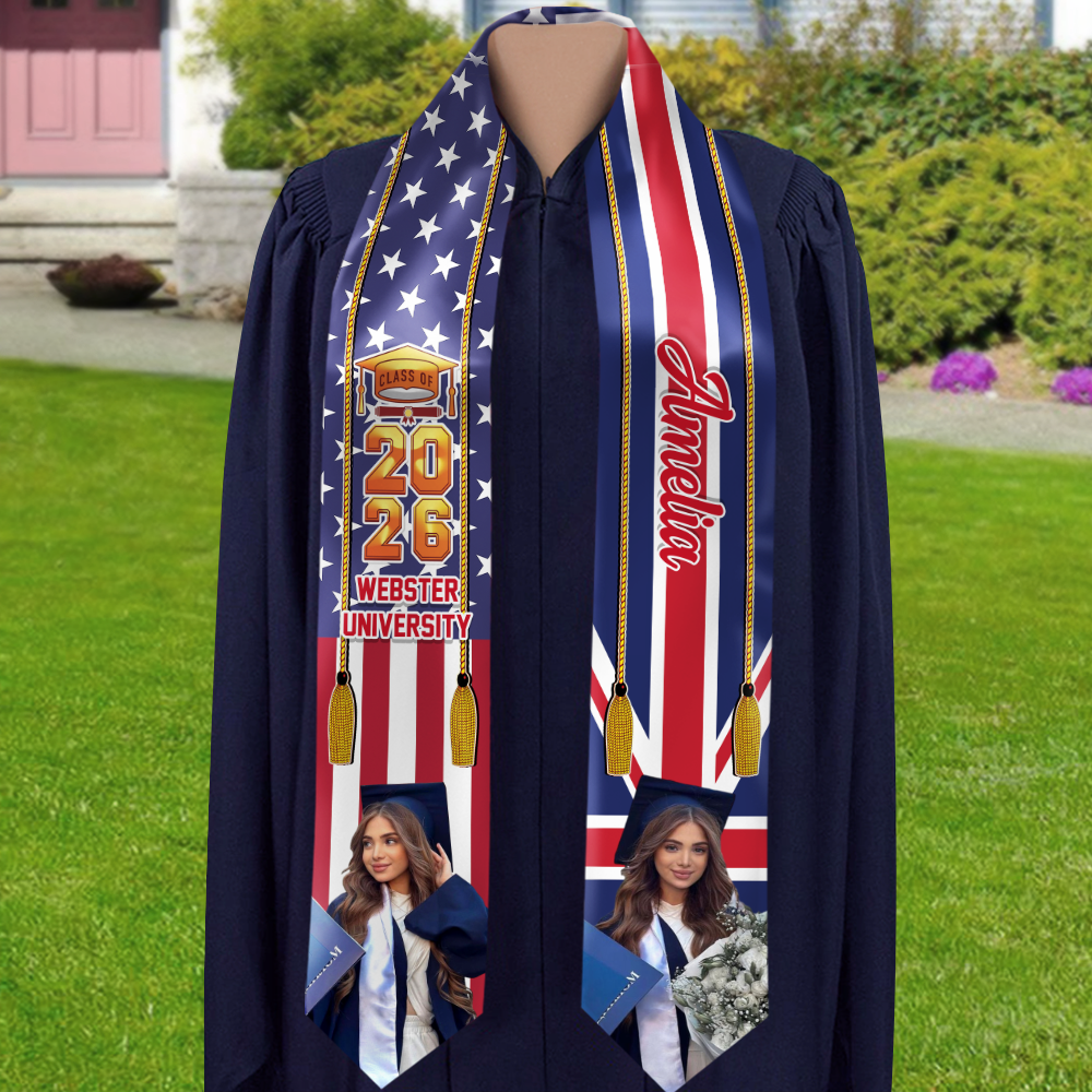 Custom Grad Photo Country Flag Class of 2026 Stoles Sash, Graduation Gift, Senior Gift CH07 910058