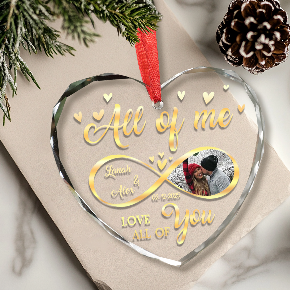 Custom Photo All Of Me Loves All Off You Couple Heart Shape Glass Ornament HA75 892836