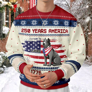 Custom Hero Dog With Flag 250 Years America 1776 - 2026 Ugly Sweater LM32 897143