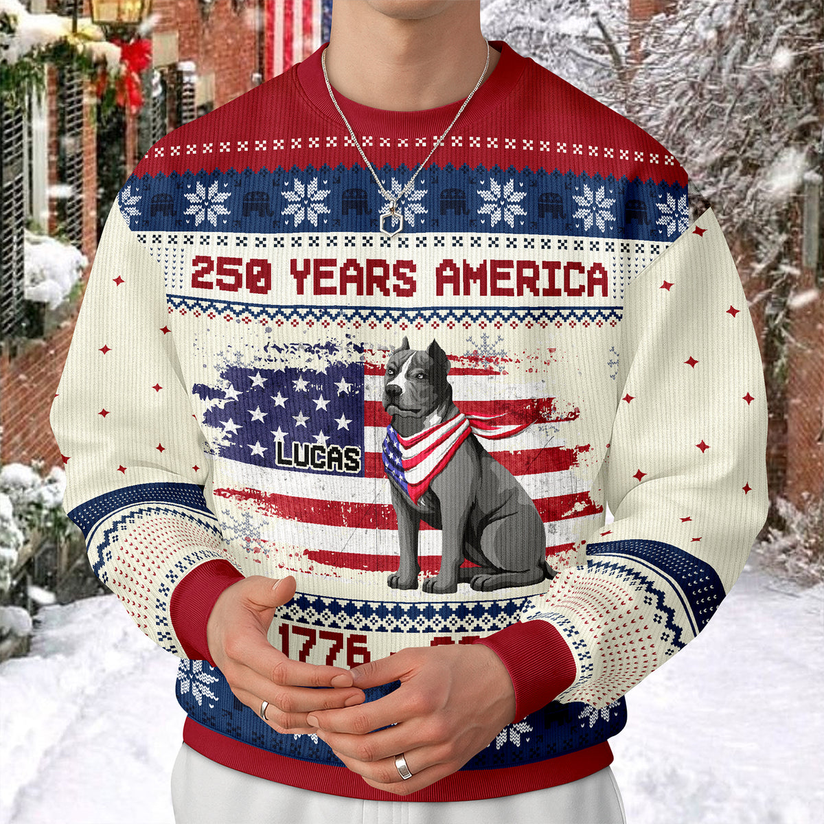Custom Hero Dog With Flag 250 Years America 1776 - 2026 Ugly Sweater LM32 897143