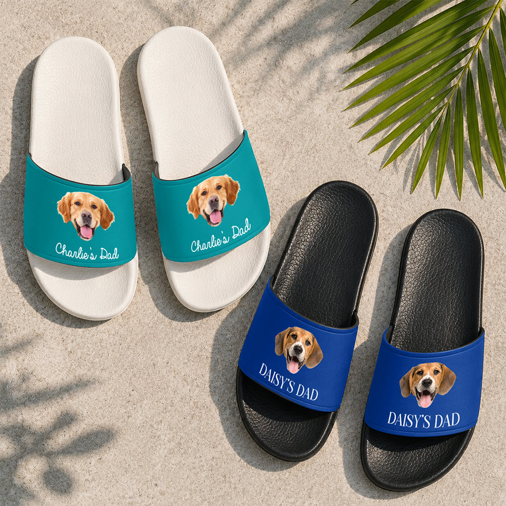 Custom Photo Dog Dad Slide Sandals - Personalized Gift for Dog Lovers CH07 911590