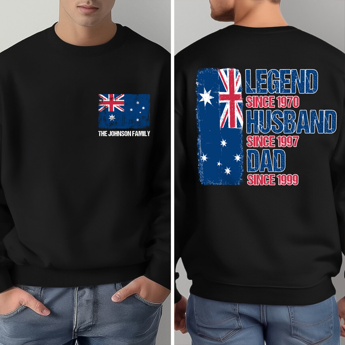 Legend, Husband, Dad And Grandpa - AUS Flag Version - Personalized Back & Front Dark Shirt TH10 894171