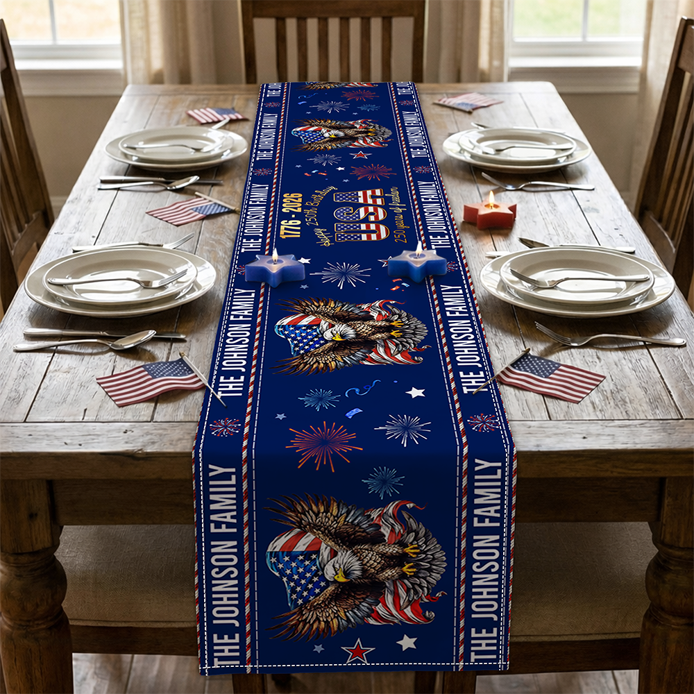 Custom Family Name USA Happy 250th Birthday 1776-2026 Eagle Table Runner TH10 169597