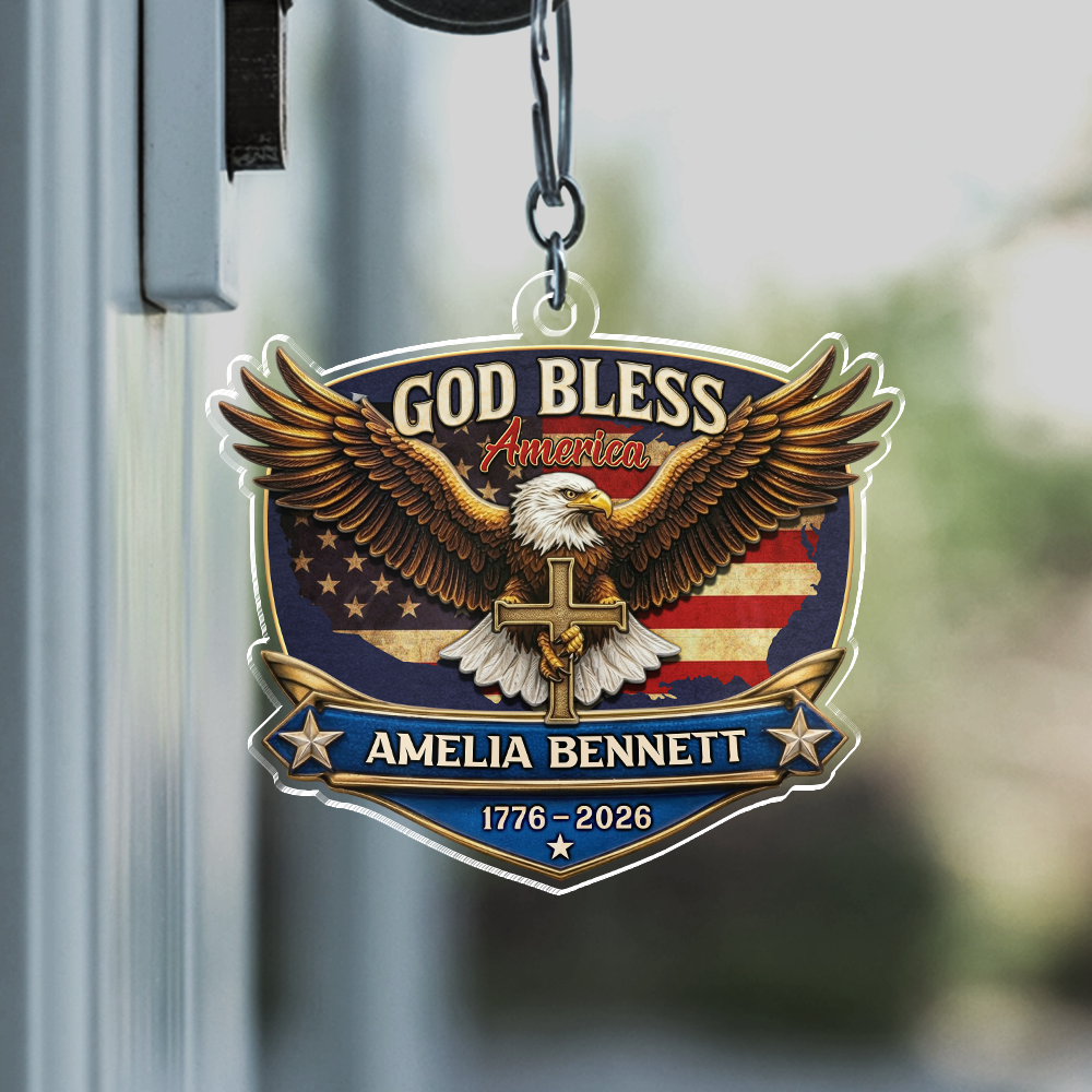 Personalized Patriotic 250th Anniversary God Bless America Eagle 1776–2026 Acrylic Keychain HA75 921020