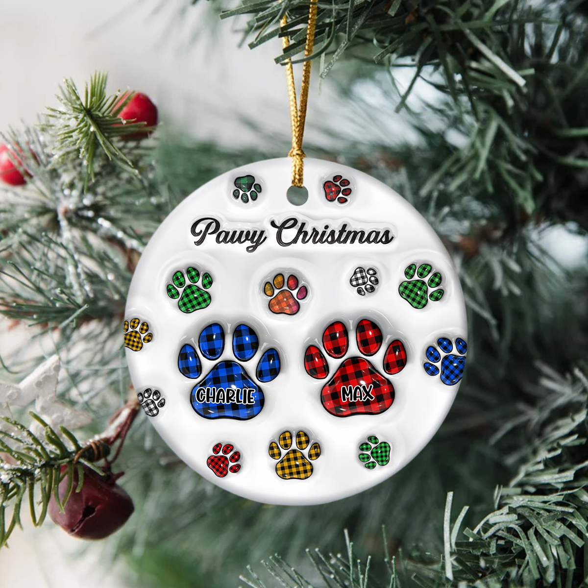 Pawy Meowy Christmas 3D Inflated Effect Ceramic Ornament Personalized Gift For Dog Cat Lover HO82 894640
