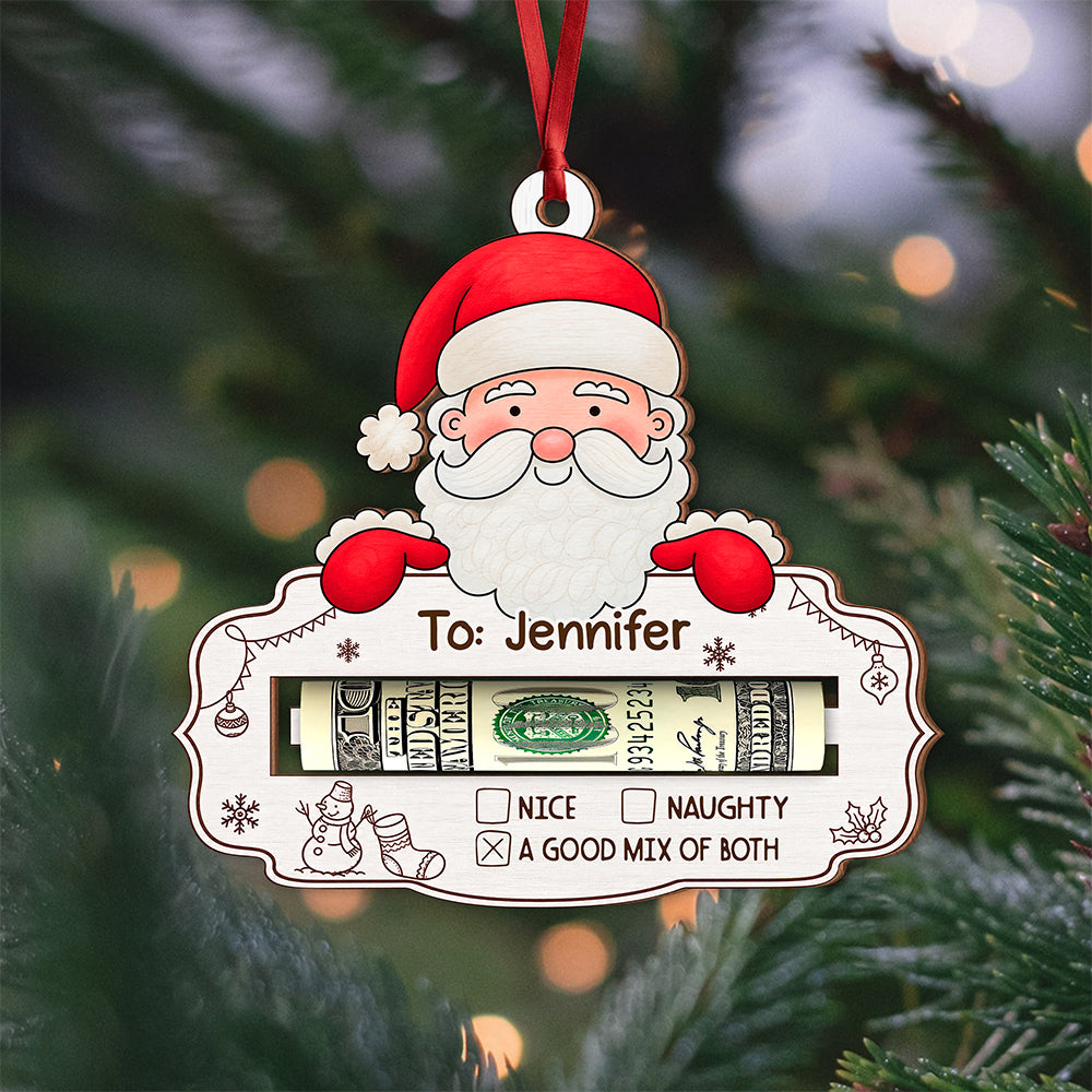 Custom Name And Character Christmas Wooden Money Holder Ornament, Personalized Holiday Cash Gift For Family TH10 171231