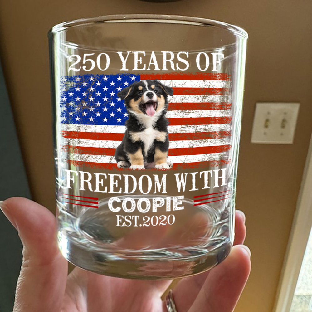 Custom Photo 250 Years Of Freedom With Dog Cat Pet Whiskey Glass HA75 920298