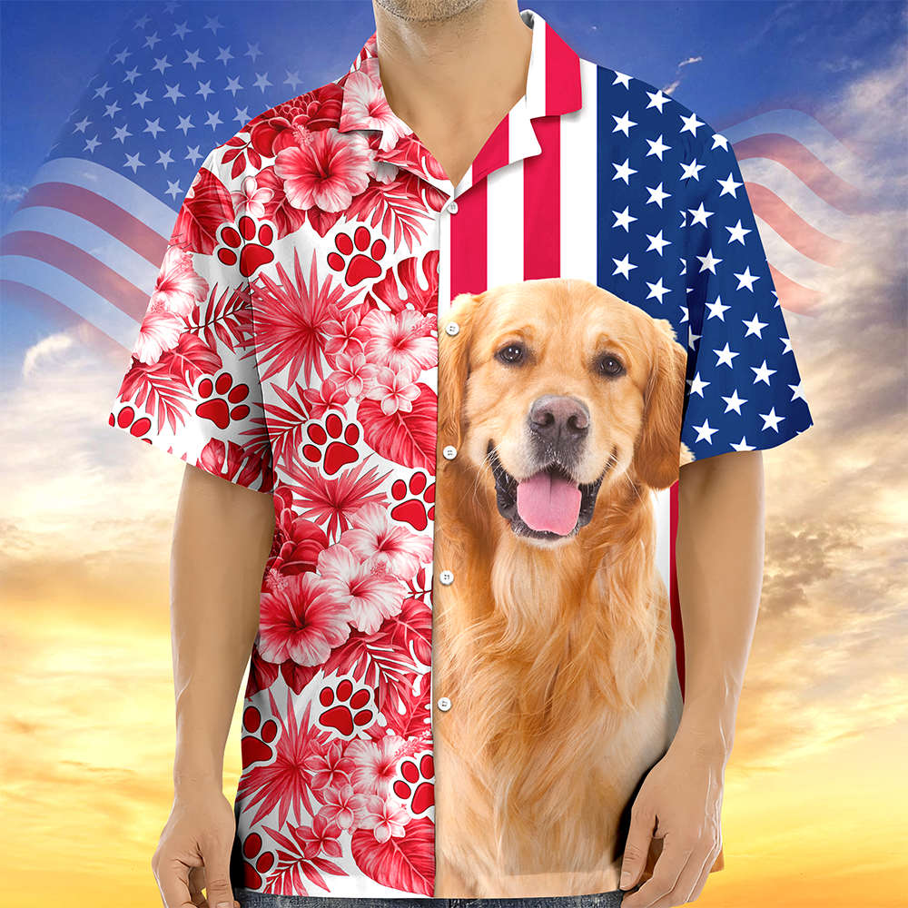 Custom Dog Cat Photo With American Flag Hawaii Shirt Gift for Pet Lovers TH10 169357