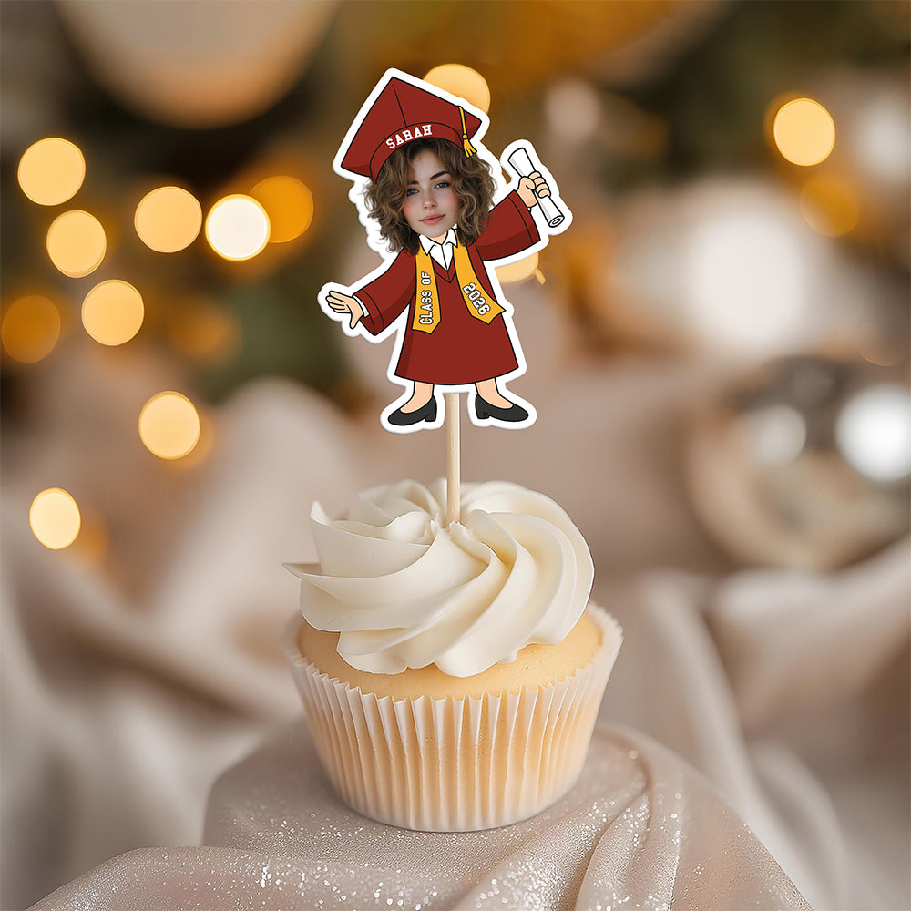Custom Funny Face Class of 2026 Graduation Cupcake Toppers, Personalized Grad Party Decor CH07 896786