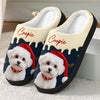 Custom Photo & Name Pet Dog Portrait With Holly Snowflake Poinsettia Christmas Slippers LM32 670501
