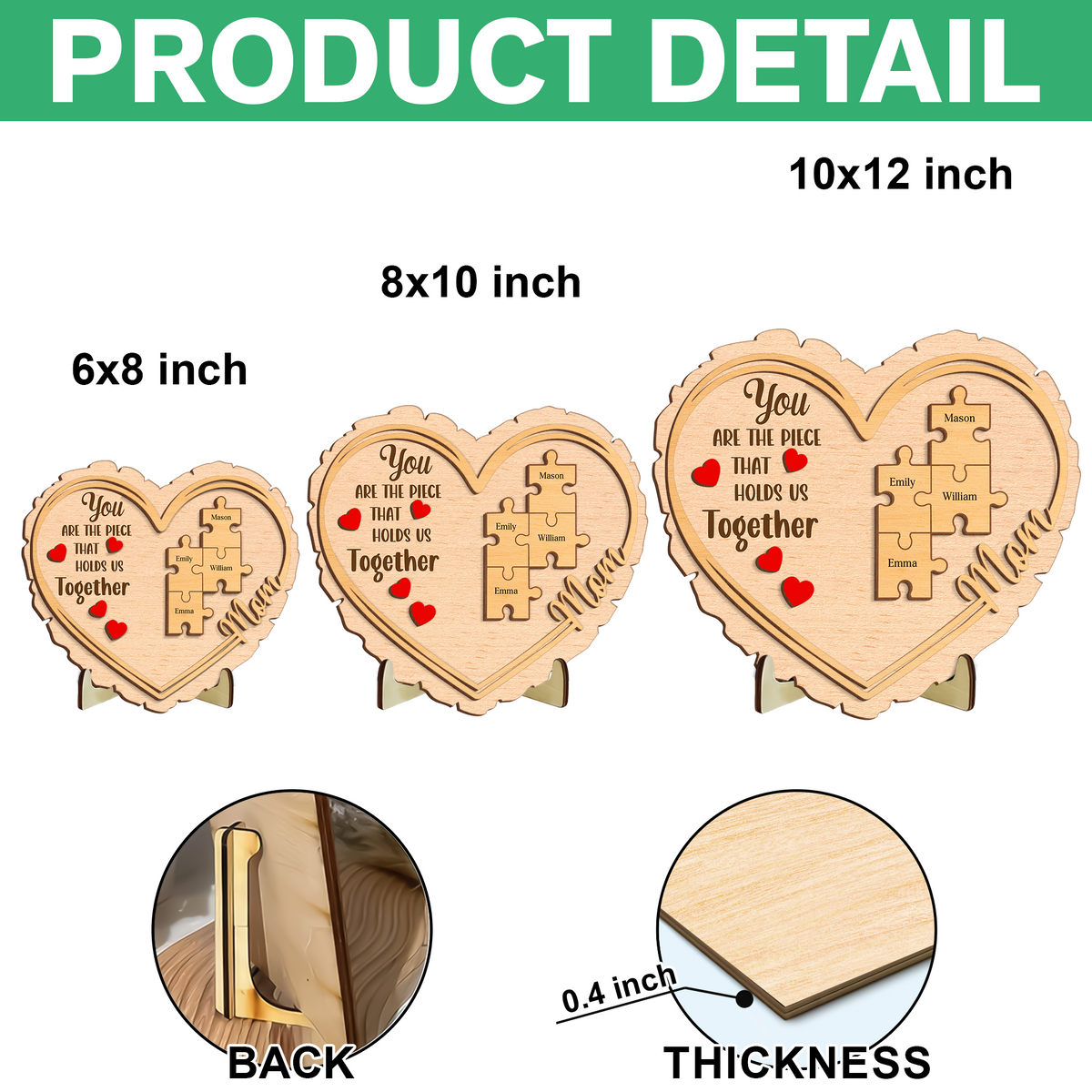 Custom Kids' Names You Are The Piece That Holds Us Together 2-Layered Wooden Plaque Mother's Day Gift CH07 910904
