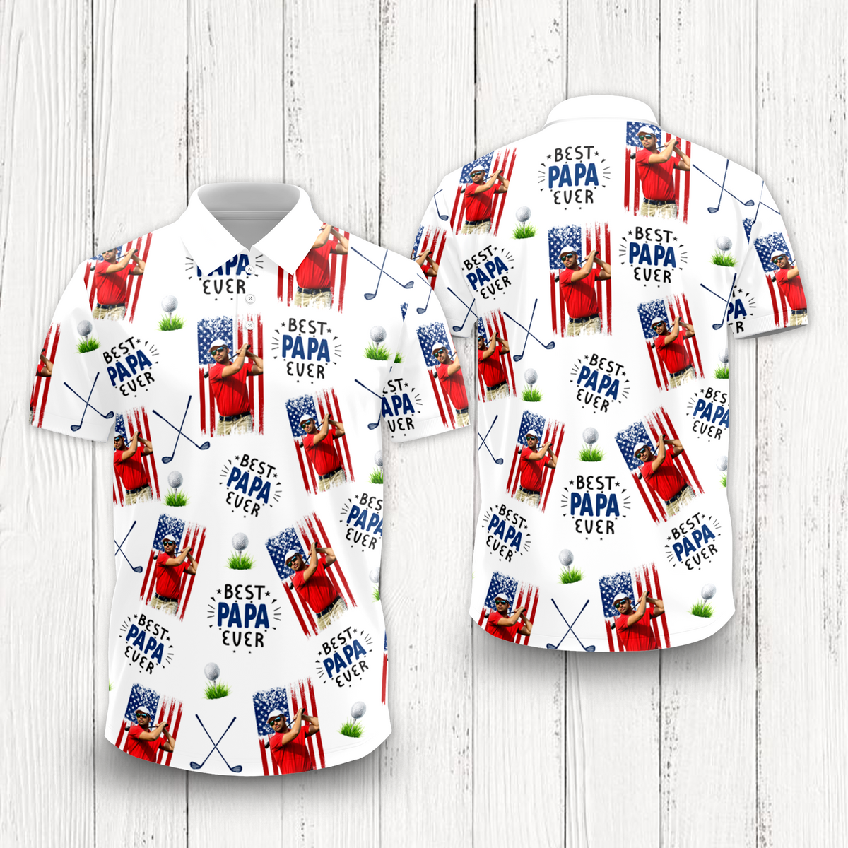 Custom Photo Best Dad Ever American Flag Polo Shirt - Father's Day Gift for Golfer HA75 921112