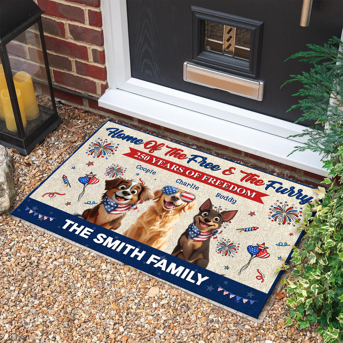 Home Of The Free & The Furry - 250 Years Of Freedom Personalized Doormat CH07 910340