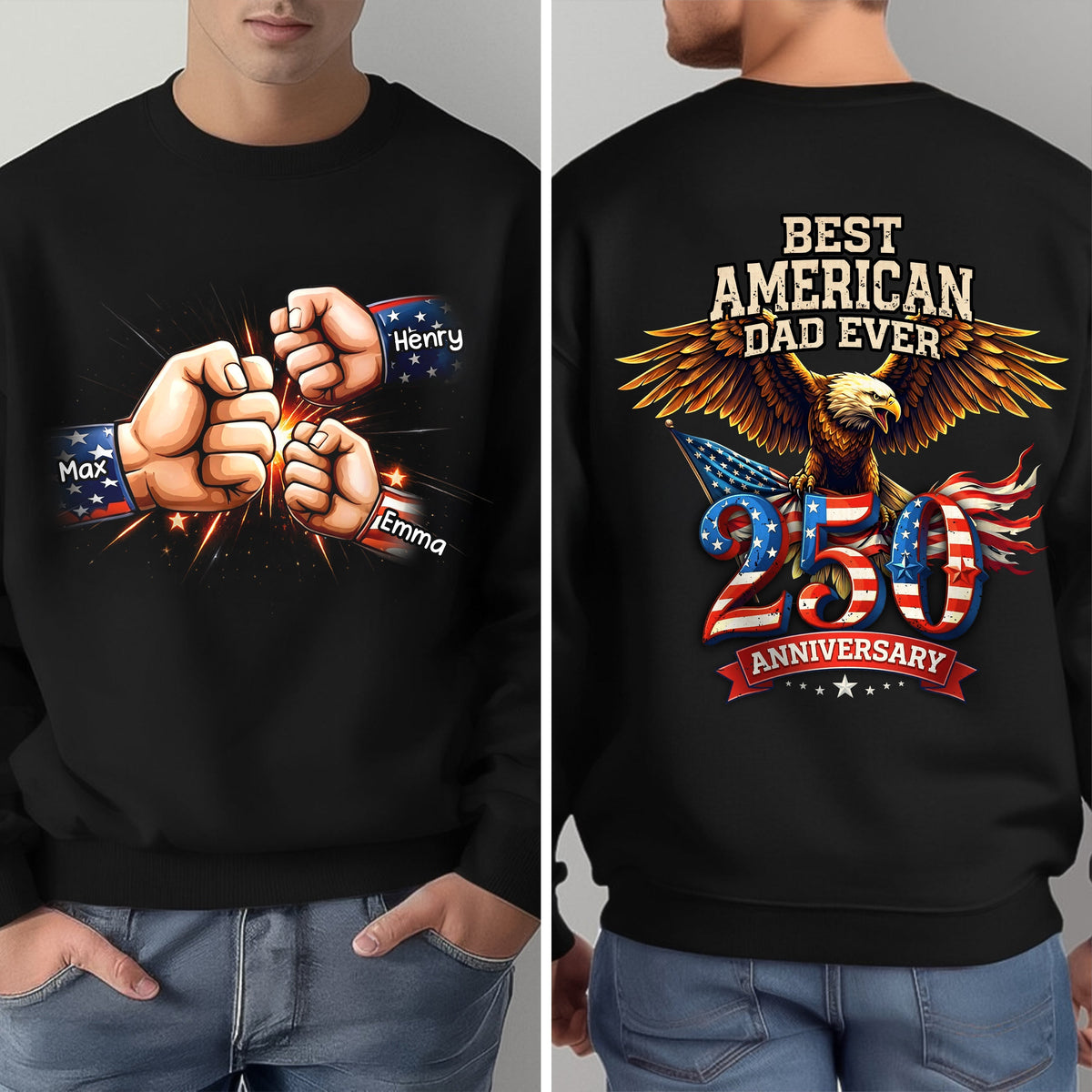 Personalized Best American Dad Ever Back & Front Dark Shirt CH07 911134