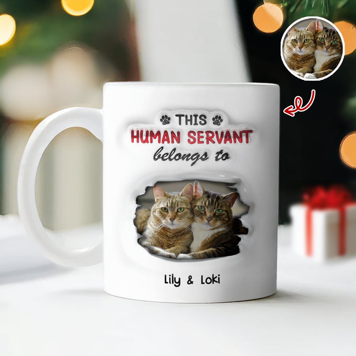 Custom Photo This Human Servant Belongs To Me 3D Inflated Effect Mug For Pet Lover TH10 894319