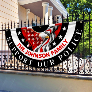 Custom Family Name American Flag Thin Blue Line Eagle Back Non-Pleated Fan Flag LM32 897803