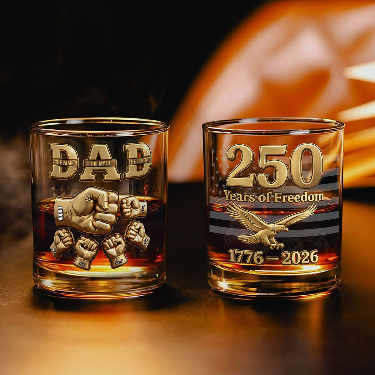 Custom Name Dad The Man The Myth The Legend US 250 Years Of Freedom 1776 - 2026 Whiskey Glass CH07 911480