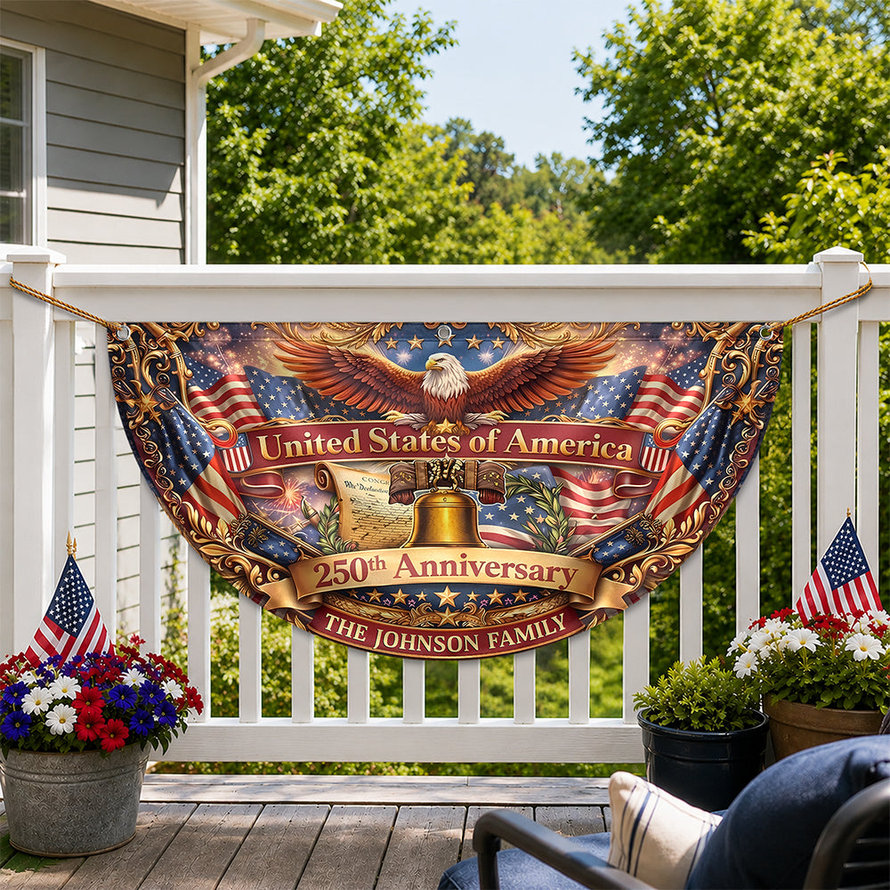 Custom Family Name United States Of America 1776-2026 250th Anniversary Eagle Non-Pleated Fan Flag LM32 669343