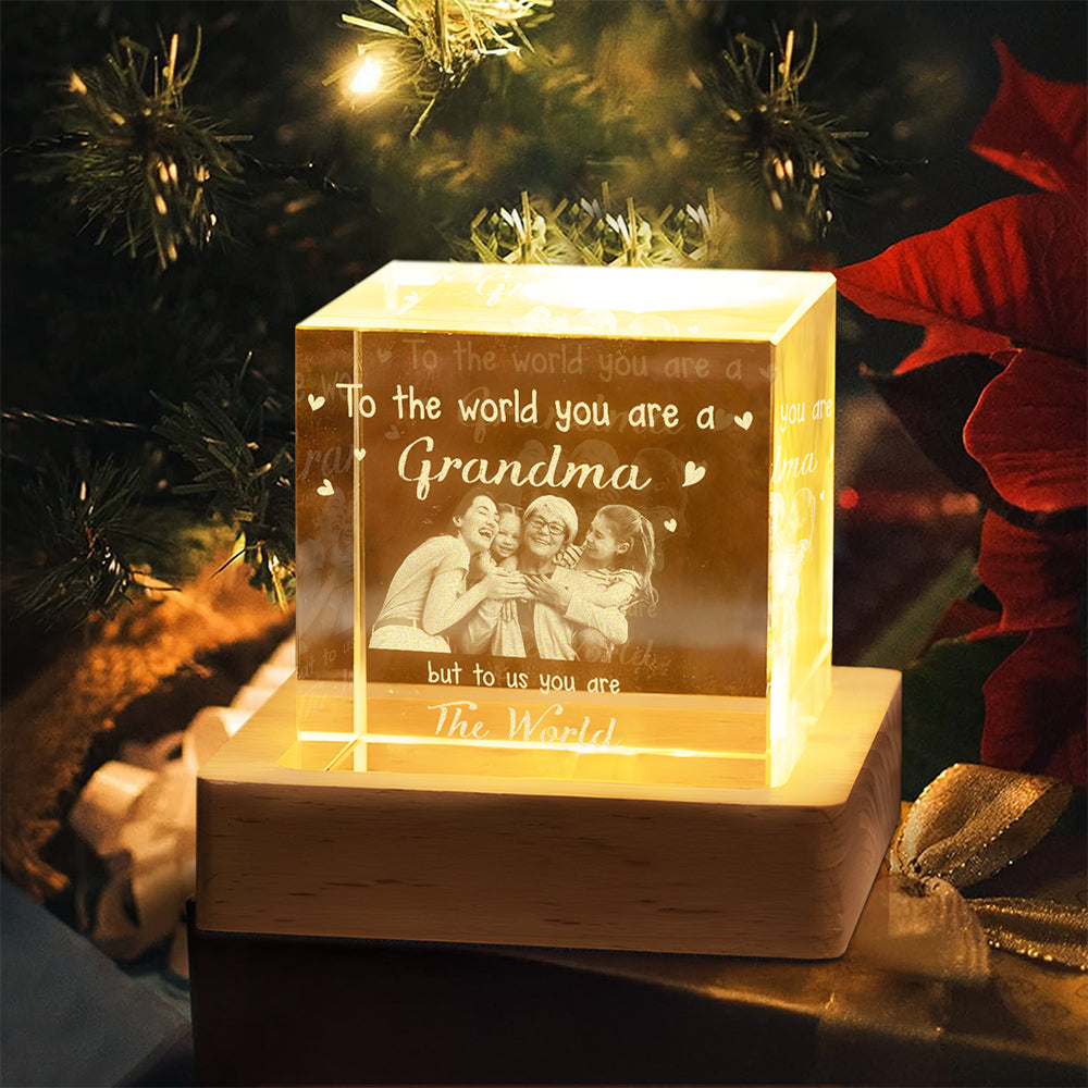 Custom Photo To The World You Are A Grandma Engraved Crystal Photo With Light HA75 920546