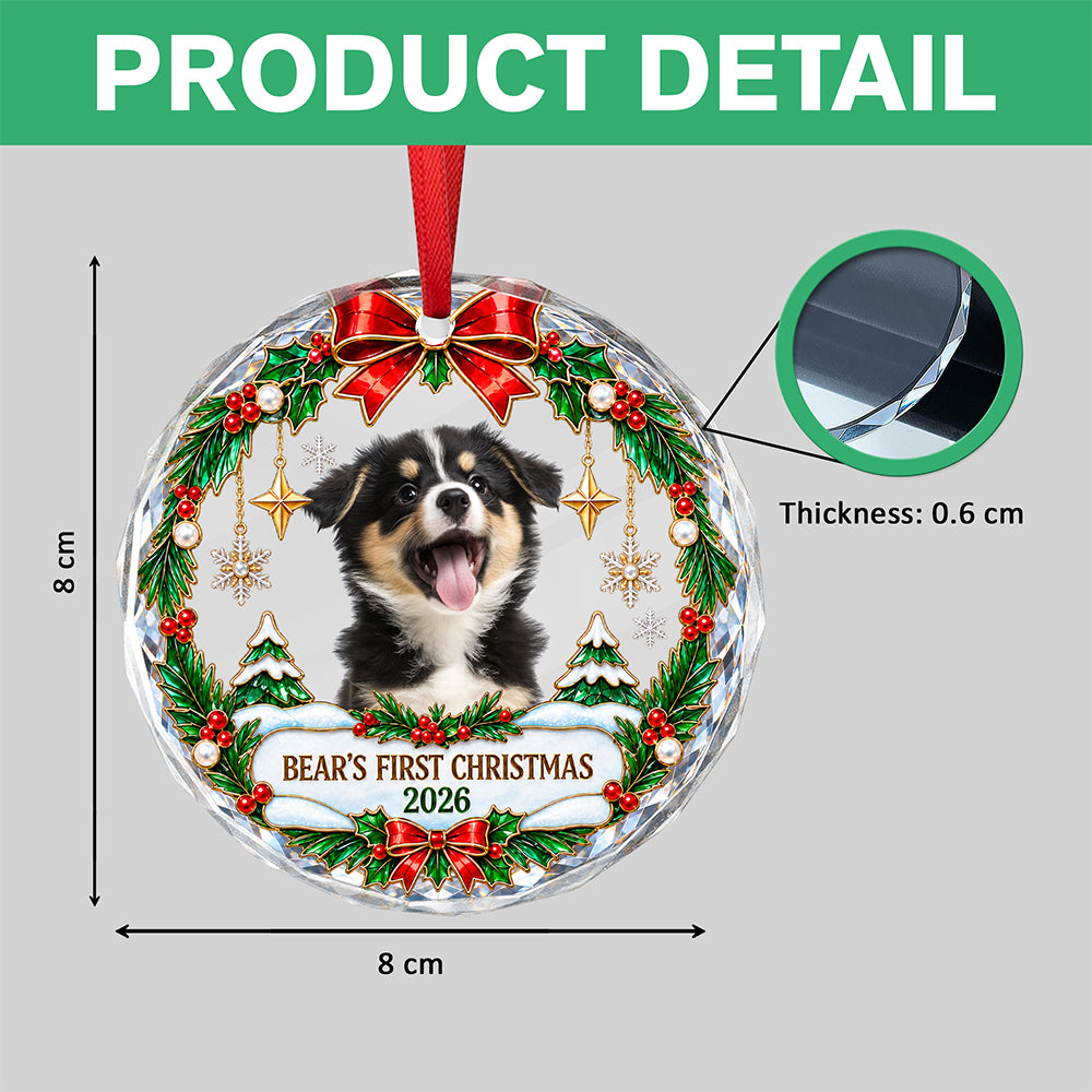 Custom Dog Cat Photo First Christmas Glass Ornament Gift For Pet Lovers HA75 919170