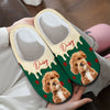 Custom Photo & Name Pet Dog Portrait With Holly Snowflake Poinsettia Christmas Slippers LM32 670501