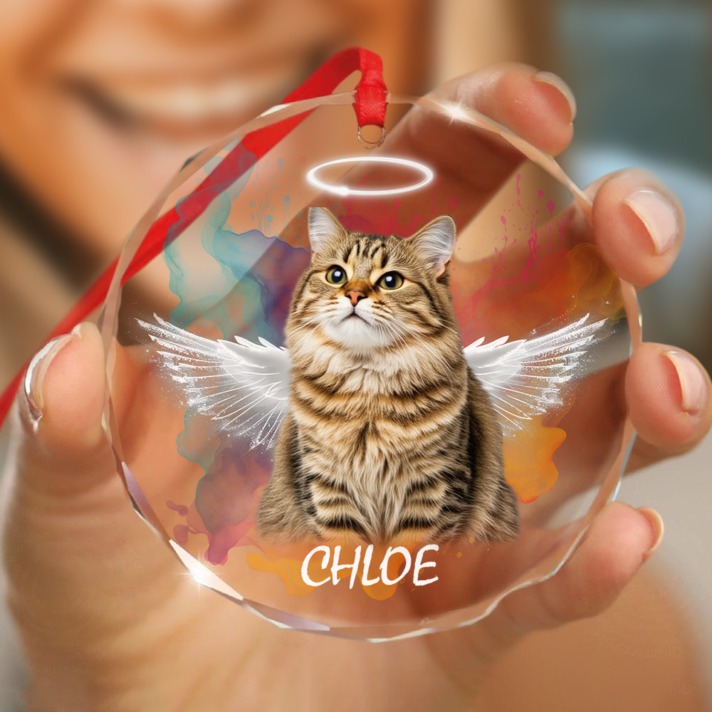 Custom Photo Angel Cat with Wings Memorial Glass Ornament HA75 897276