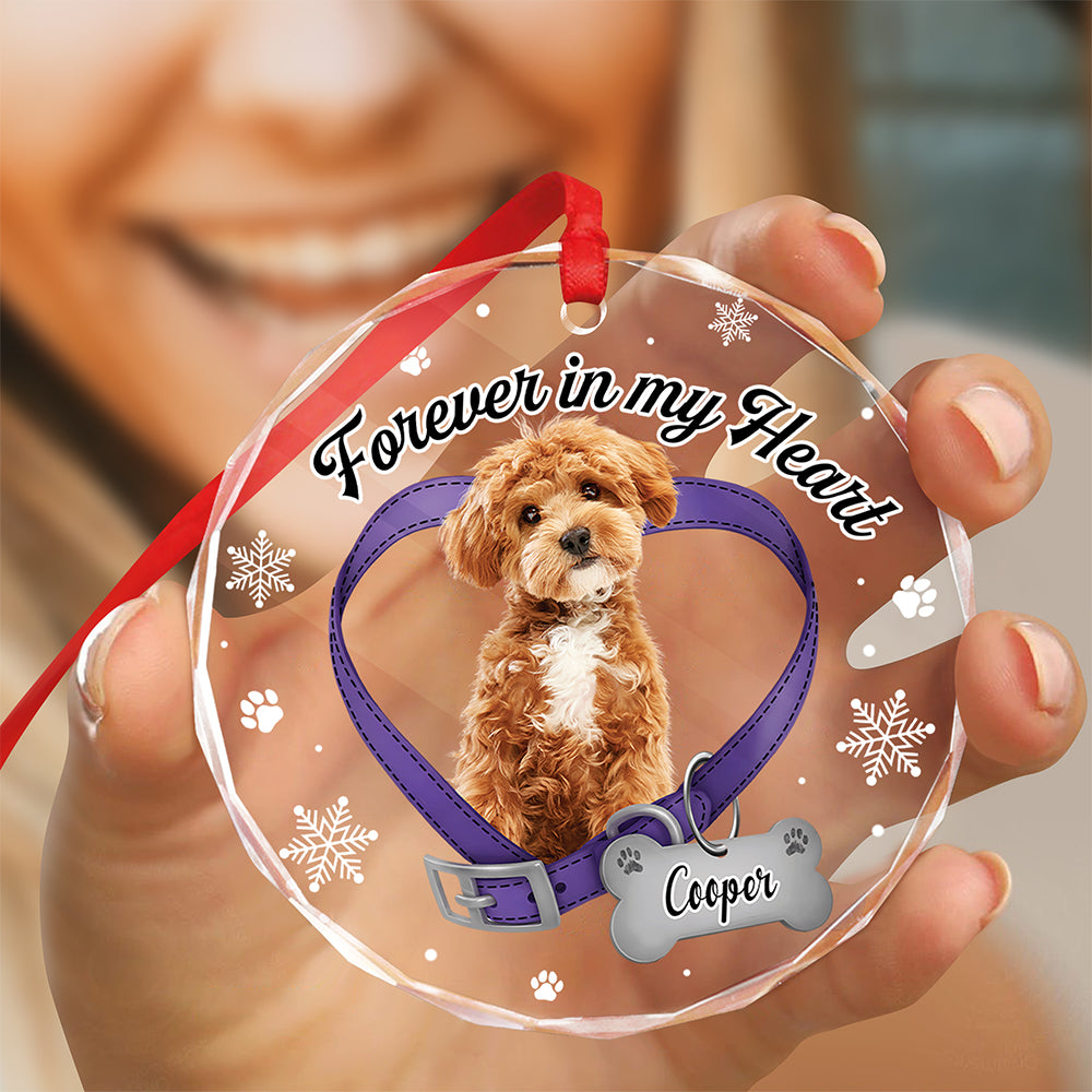 Custom Dog Photo Forever In My Heart Memorial Glass Ornament CH07 180442