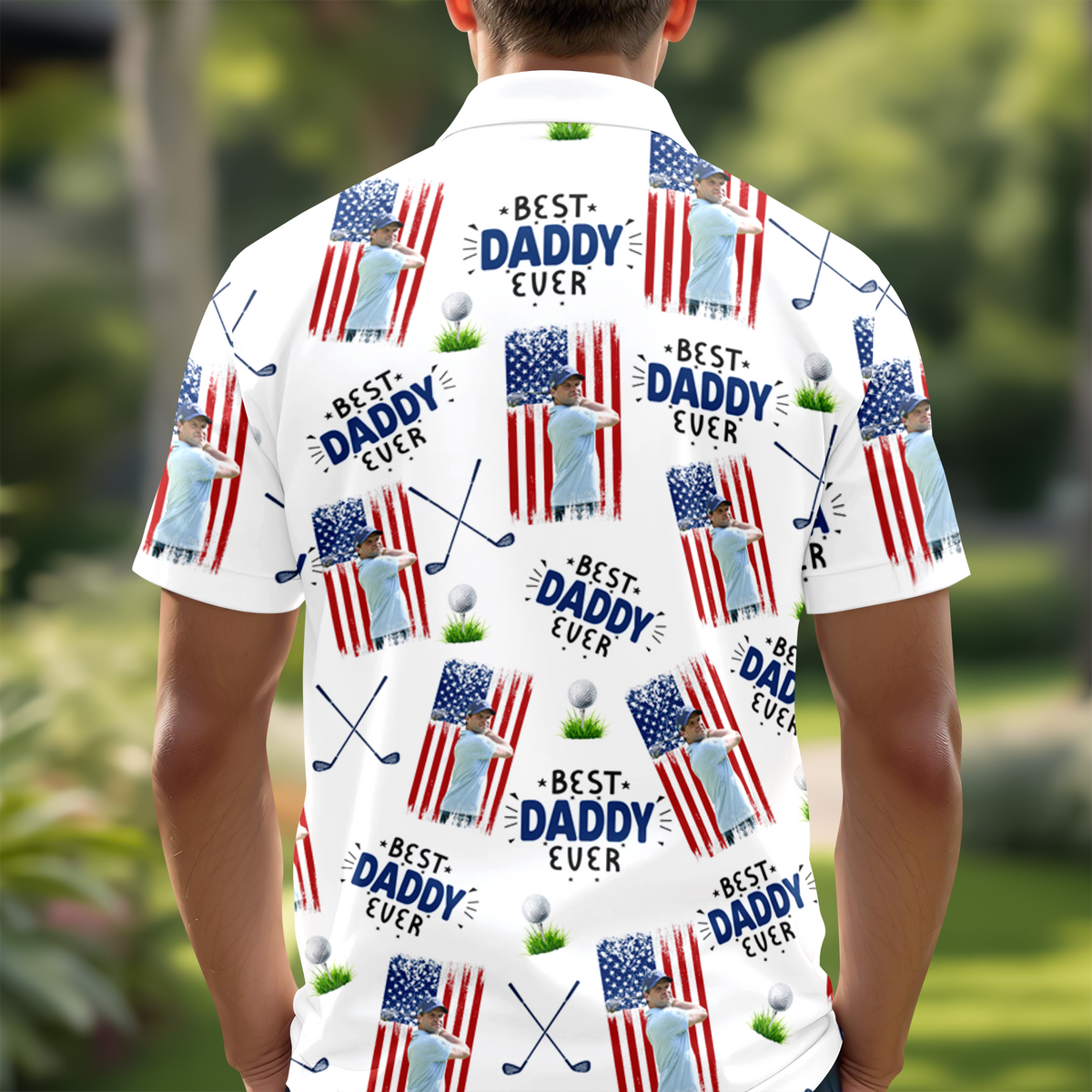 Custom Photo Best Dad Ever American Flag Polo Shirt - Father's Day Gift for Golfer HA75 921112