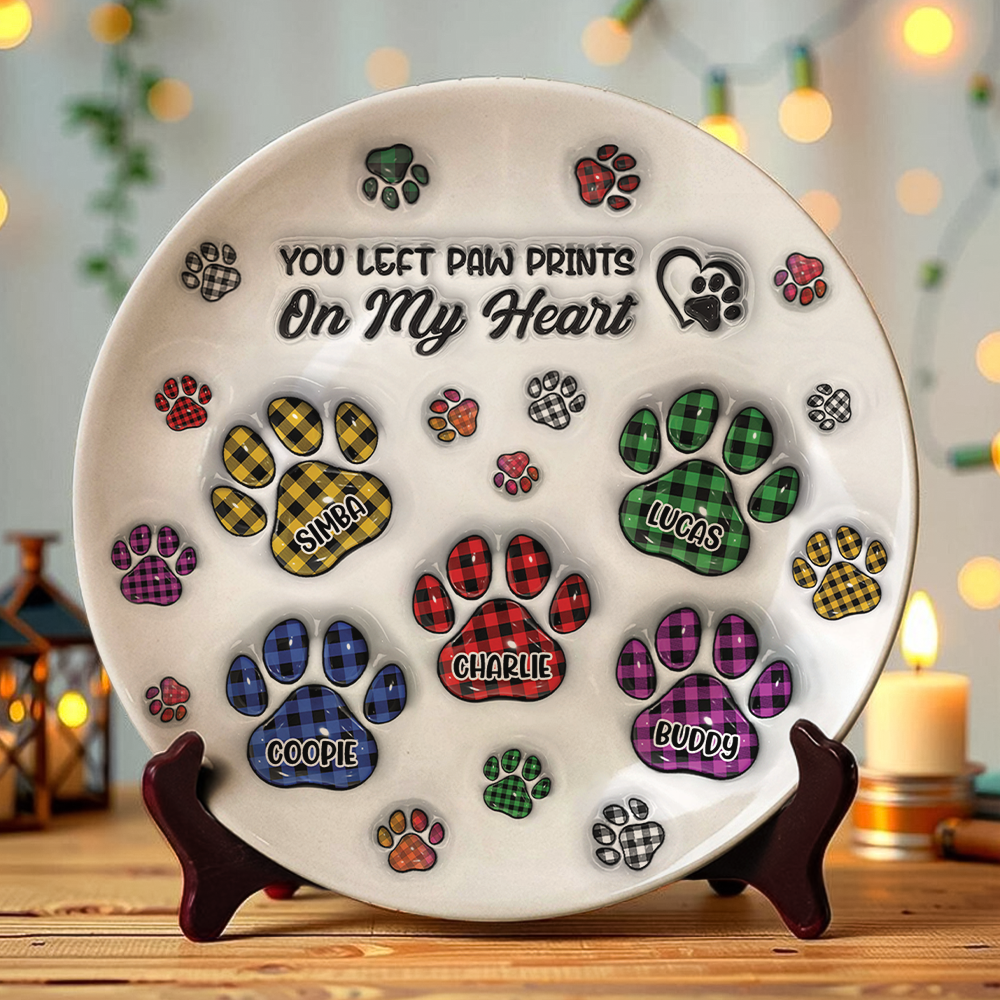 Custom Photo You Left Paw Prints On My Heart Memorial 3D Inflated Effect Printed Ceramic Plate HA75 897060