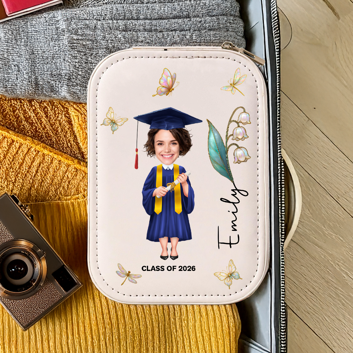 Custom Face Photo Graduation With Flower On Makeup Box With LED TH10 896601