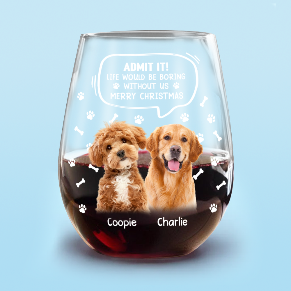 Custom Photo Life Would Be Boring Without Me Dog Cat Wine Glass Christmas Gift HA75 892950