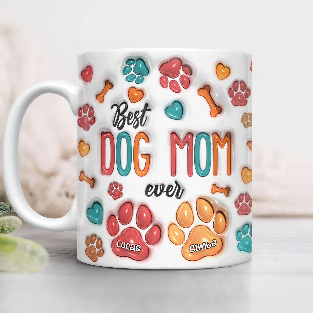 Custom Name Best Dog Mom, Dog Dad Ever 3D Inflated Effect Mug For Dog Lover TH10 898869