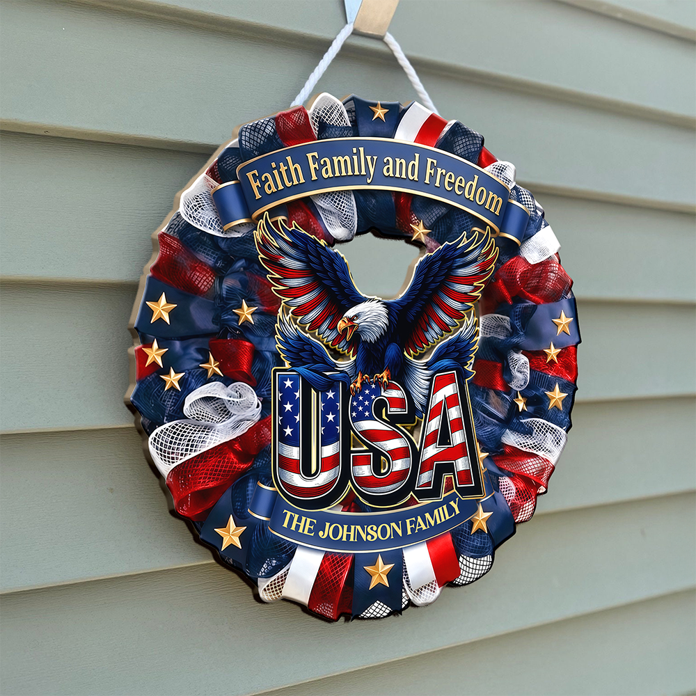 Custom Family Name Faith, Family & Freedom America 250 Years Door Sign HA75 920760