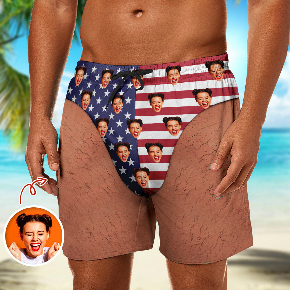 Custom Photo Funny Patriotic America Flag Freedom and Chill Beach Short TH10 170483
