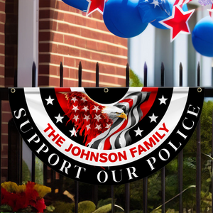 Custom Family Name American Flag Thin Blue Line Eagle Back Non-Pleated Fan Flag LM32 897803