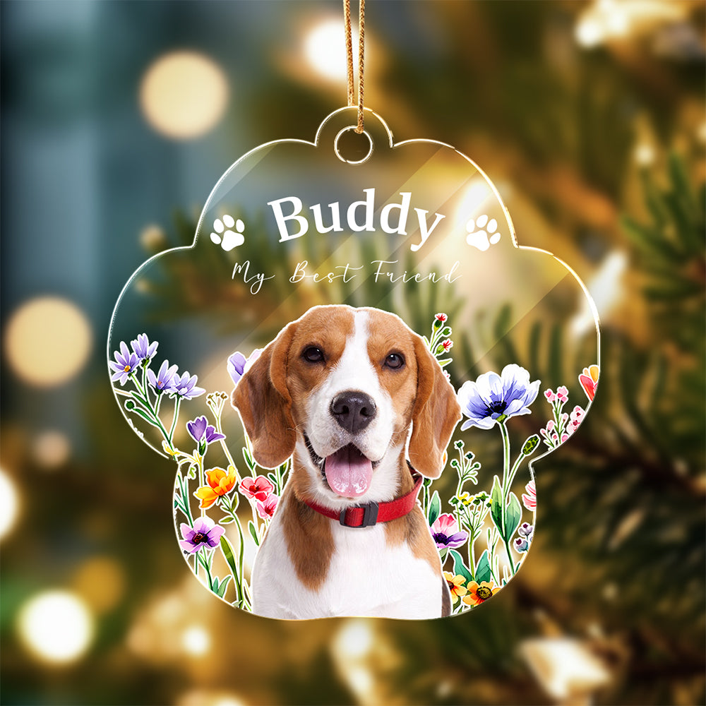 Custom Pet Photo Birth Flower Acrylic Ornament Gift for Pet Owners LM32 669751