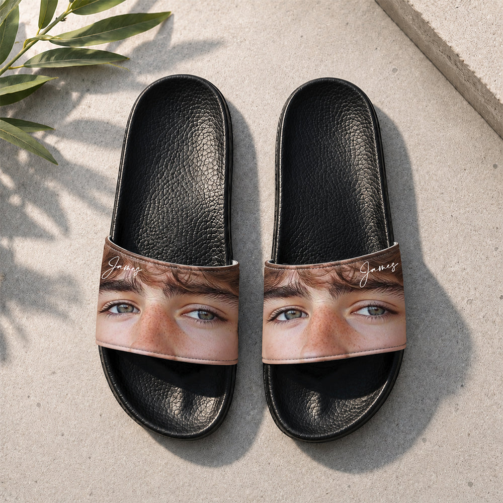 Custom Funny Eyes Photo Slide Sandals - Gift For Summer, Birthday, Girlfriend, Boyfriend HO82 902560