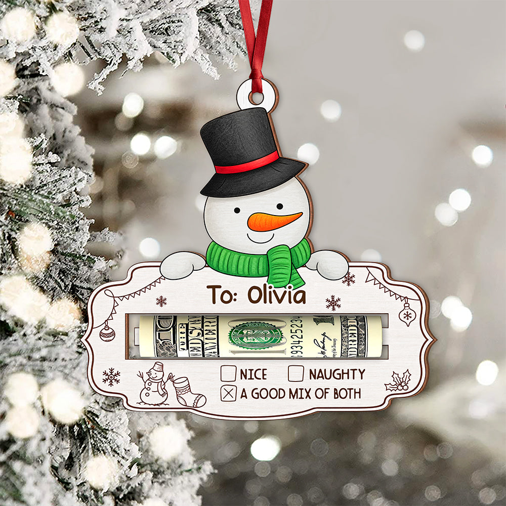 Custom Name And Character Christmas Wooden Money Holder Ornament, Personalized Holiday Cash Gift For Family TH10 171231