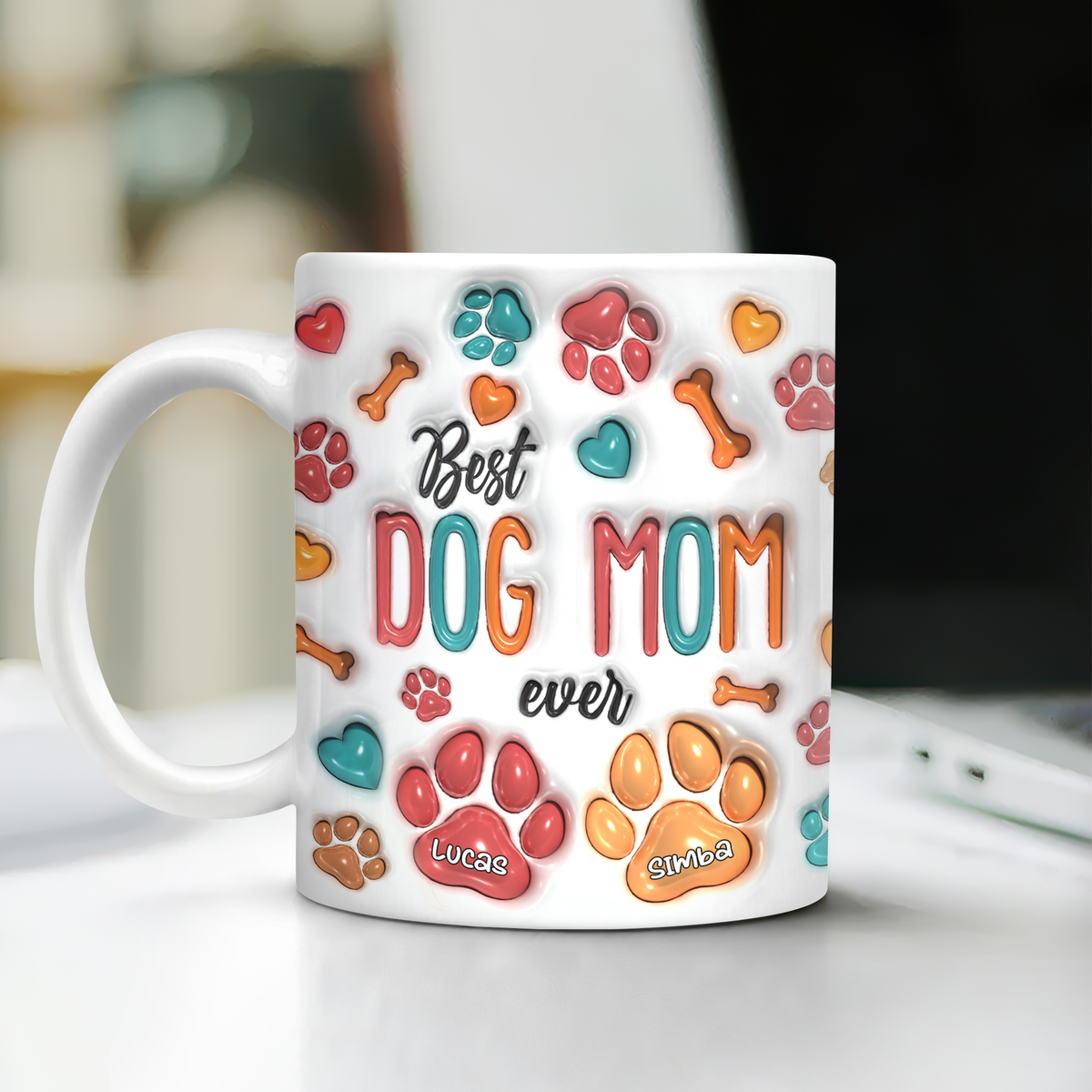 Custom Name Best Dog Mom, Dog Dad Ever 3D Inflated Effect Mug For Dog Lover TH10 898869