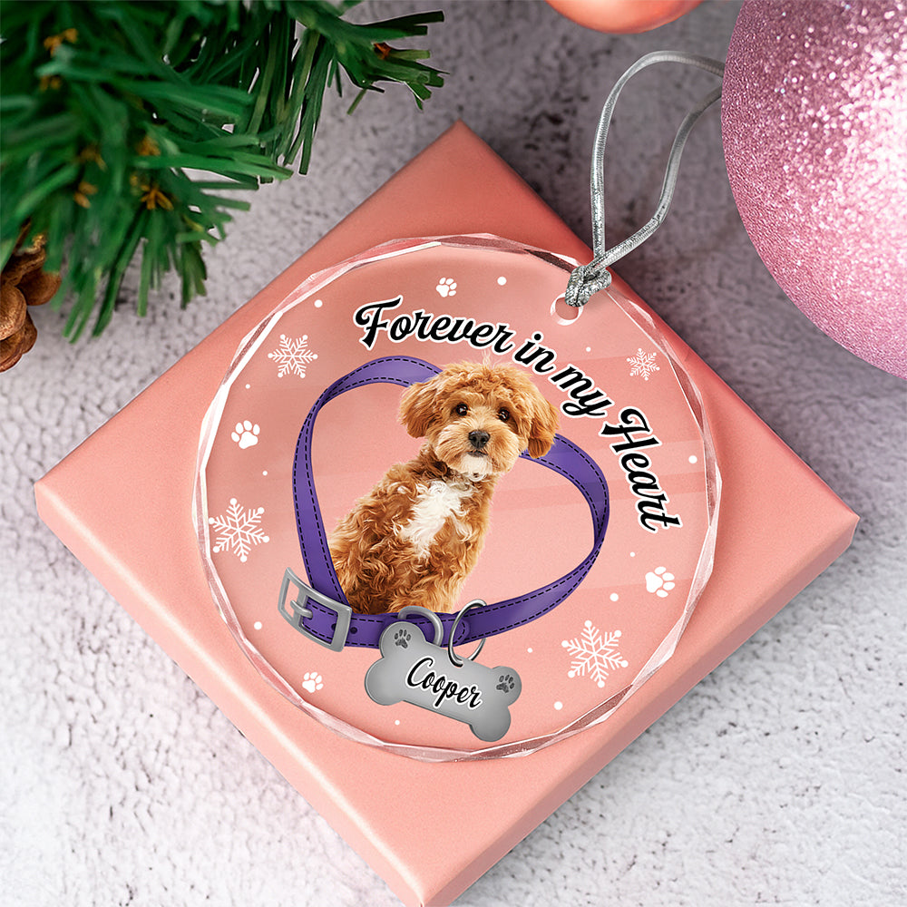 Custom Dog Photo Forever In My Heart Memorial Glass Ornament CH07 180442