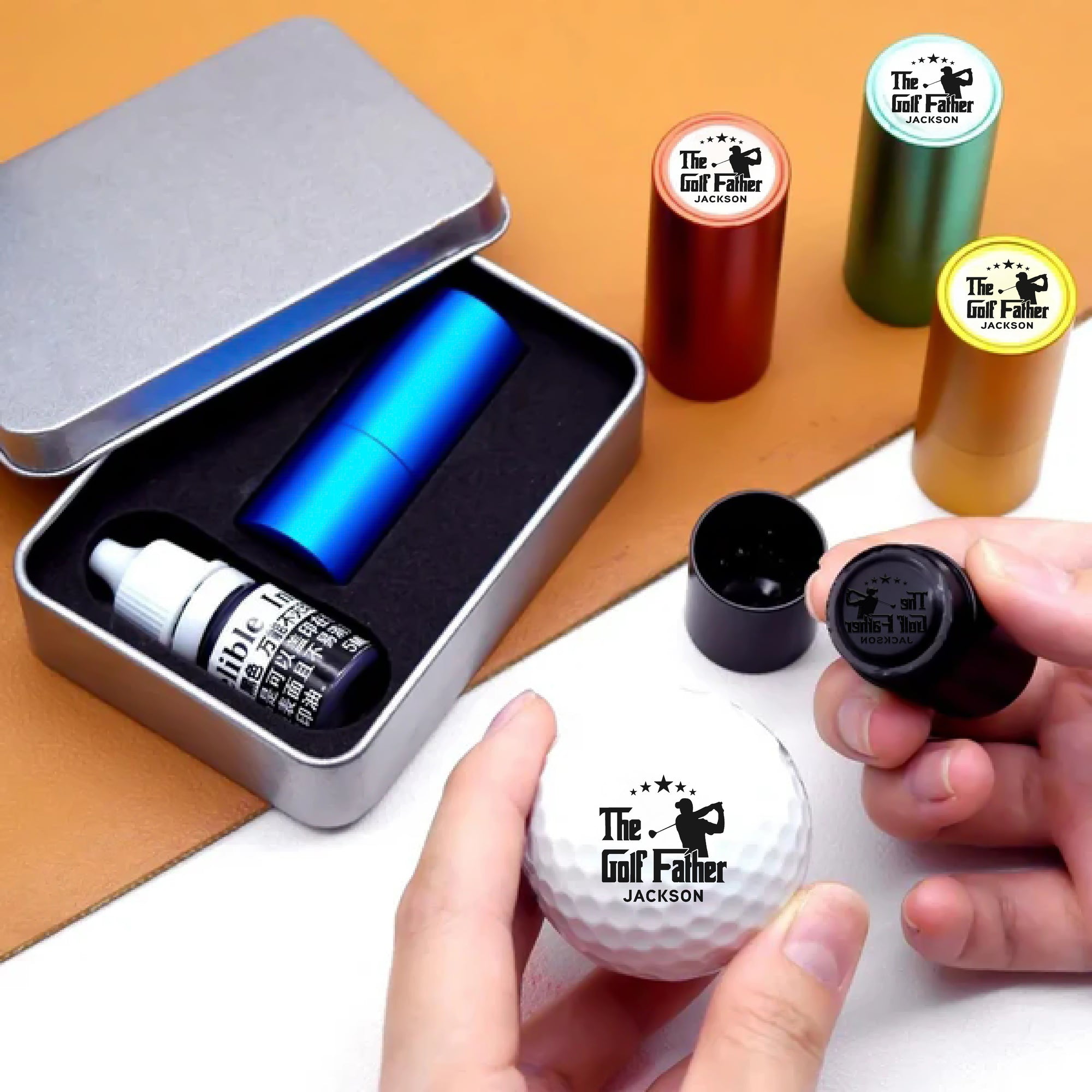 Custom Name The Golf Father Personalized Golf Ball Stamp Box Gift for Golfer, Golf Ball Marker HA75 898438